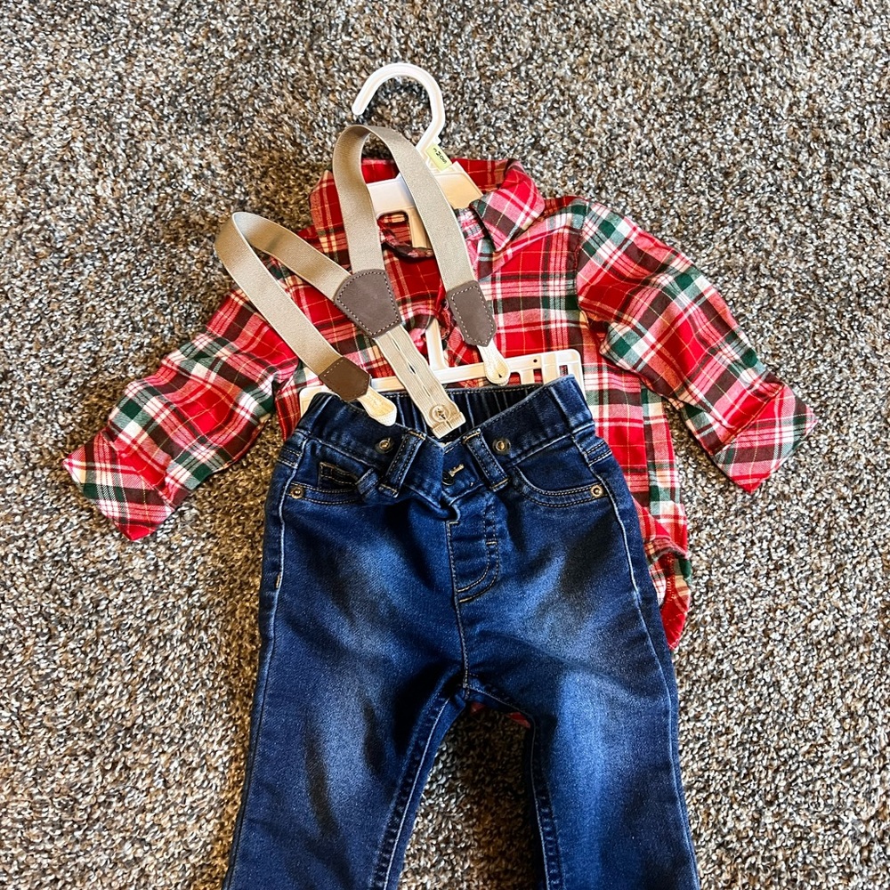 Cat & Jack Christmas Plaid Baby Boy Outfit - Picture 3 of 3